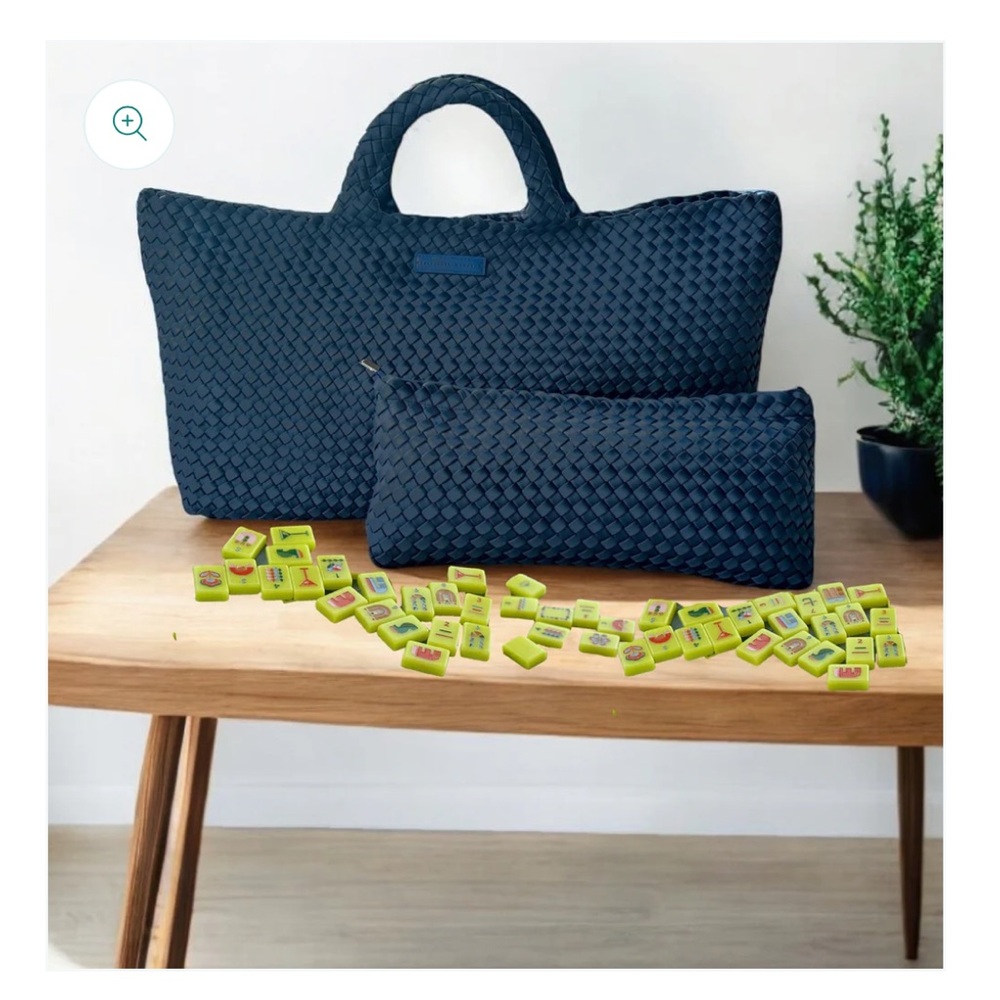 Brand New Peace Love Mahjong Tote Navy